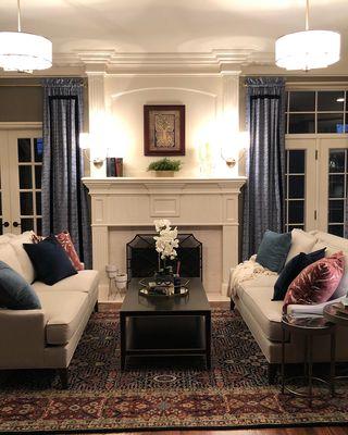 Interior redesign of formal livingroom. New furnishings and accessories by Arch and Gable.