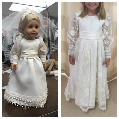 Heirloom dress from grandma wedding dress! Also custom made matching doll dress