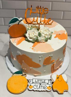 Custom cake, cookies, and topper for a little cutie baby shower