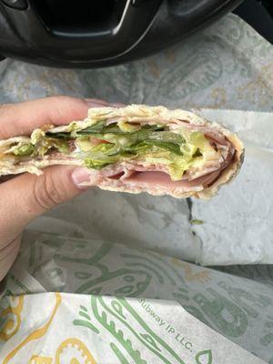 Footlong ham sandwich on FLATbread