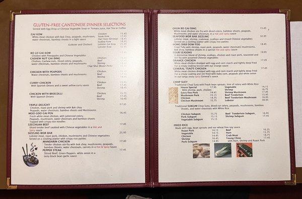 Gluten free menu