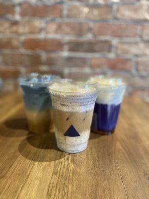 Iced Blue Latte, Iced Black Sesame Latte, & Iced Butterfly Pea Latte