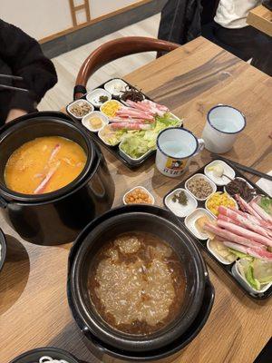 Kimchi and mala broth with sliced beef