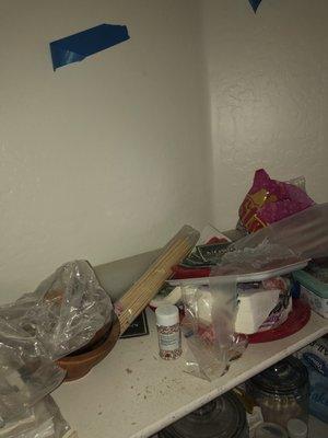 Debris in pantry from not hanging plastic sheeting