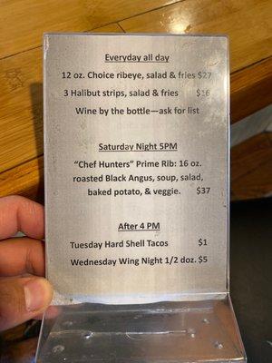 Specials menu