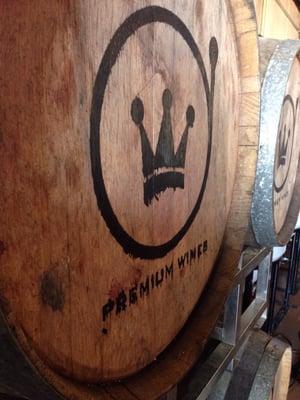 Wine barrels with their logo.