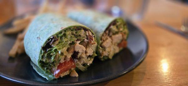 Chicken salad lunch wrap with fries