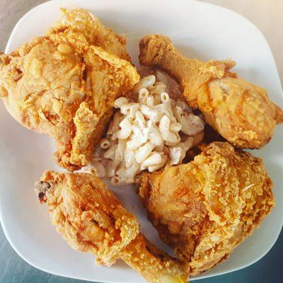 Fried Chicken with Pasta Shrimps Salad