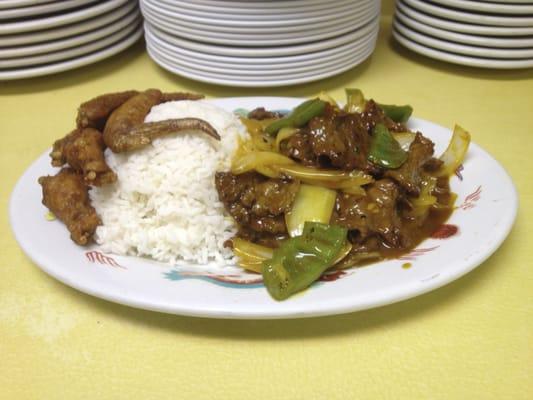 Pepper Steak 10C Option White Rice, Chicken Wings