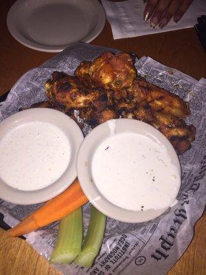 Buffalo wings with ranch and blue cheese