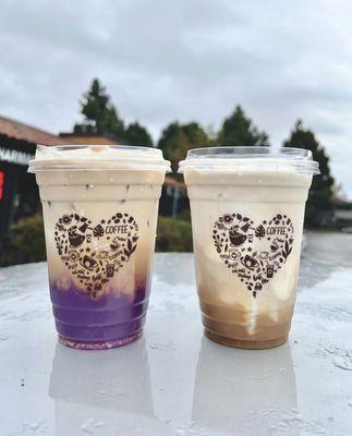 Ube coffee and coconut coffee