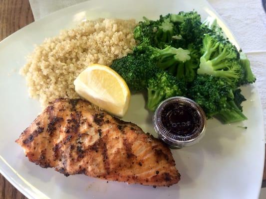 Build your own custom meal: salmon, broccoli, quinoa, balsamic reduction