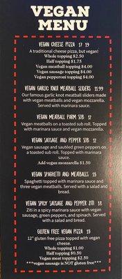 Vegan Menu!!