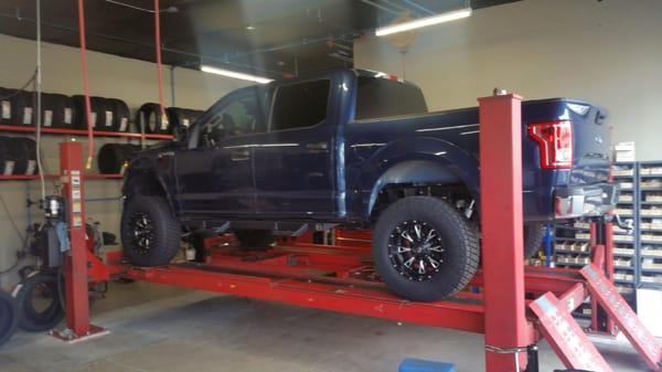 The truck up on the lift