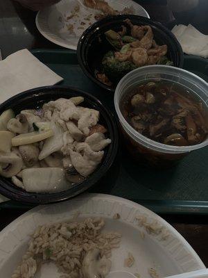 Moo goo gai pan and chicken broccoli and hot and sour soup