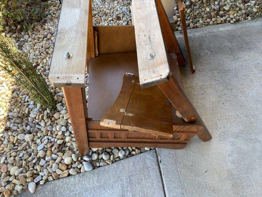 A table destroyed by Executive Movers