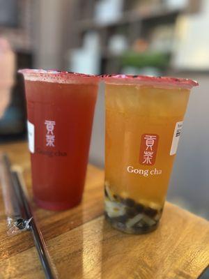 Strawberry tea and QQ passion fruit tea