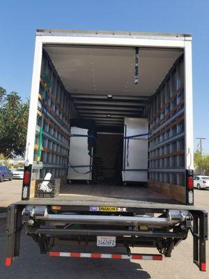 Commercial refrigerators, loaded and secured.