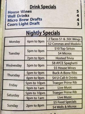 Nightly specials