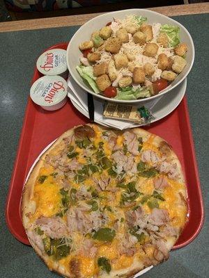 The Duke City Pizza and a Chicken Caesar Salad