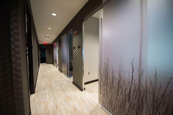 Hallway to patient rooms at Sanctuary Cosmetic Center.