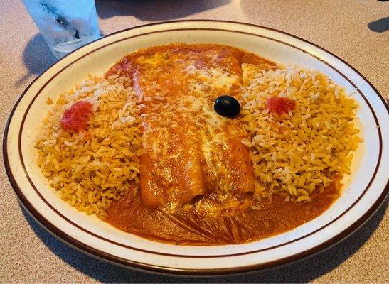 Two cheese enchiladas with double rice.