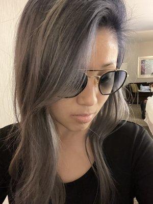 Ash grey hair with blue undertone done by Manny and a lot of help from Wah Jeh