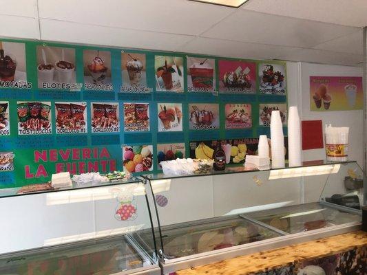 Partial menu of delicious ice cream on sale