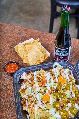 nachos with chips and sangria