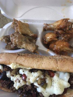 Garlic parm, Cajun ranch, philly steak sandwich from A&D Buffalos