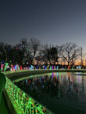 Christmas Lights around a water feature