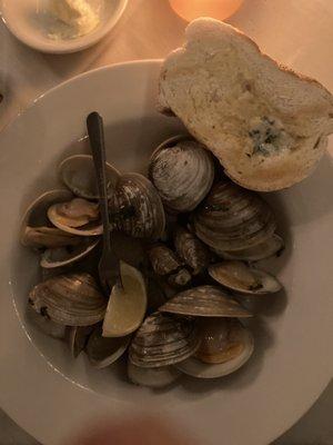 Little Neck Clams in a wine and garlic sauce. Absolutely fantastic.