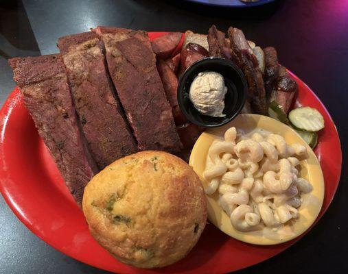 Rib combo with pork belly and hot links