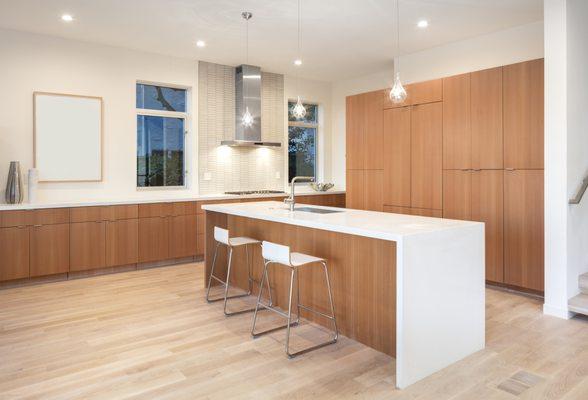 modern wood and white kitchen remodel +flooring