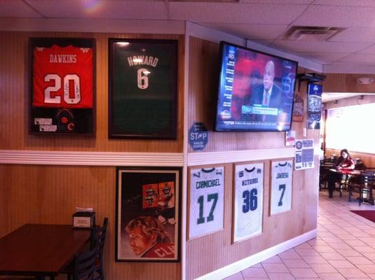 We have 11 tv's and a HUGE collection of sports items!