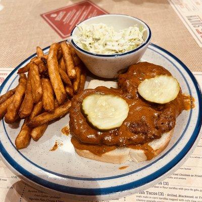 Hot chicken, Cajun fries and coleslaw