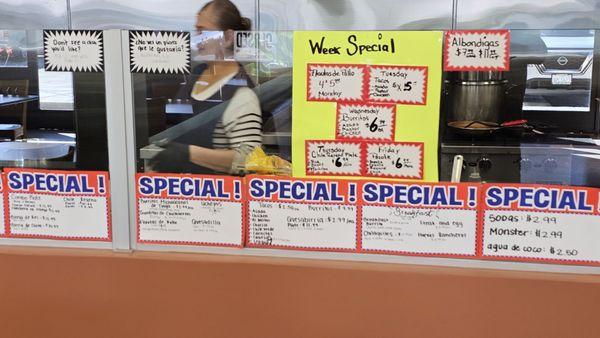 Weekday specials and a few other menu items