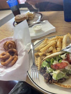 Steak pita combo and Onion rings