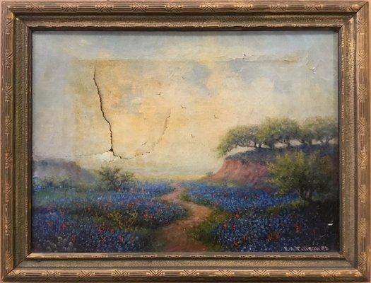 Cracked, torn and stained Blue Bonnet Painting