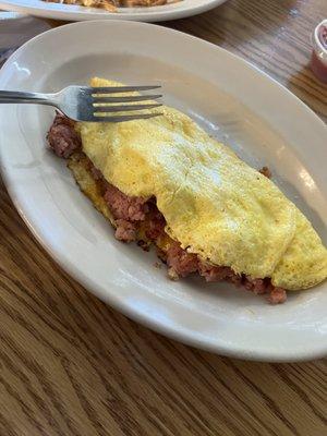 Smaller sized omelets, surprised there wasn't more cheese like restaurants usually put on top. Egg portion was thin.