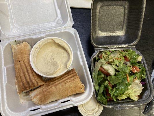 Beef Shawarma, hummus, side salad.