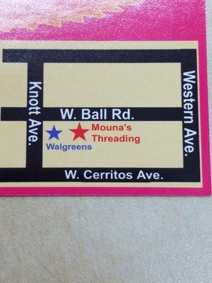 Mouna's Threading! Located on Ball Road and Knott by Walgreens