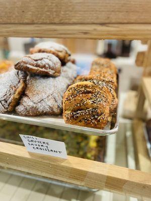 Almond croissant and savoury croissant