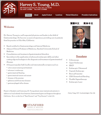 Website Development for Dr. Harvey Young, MD, in Palo Alto, CA