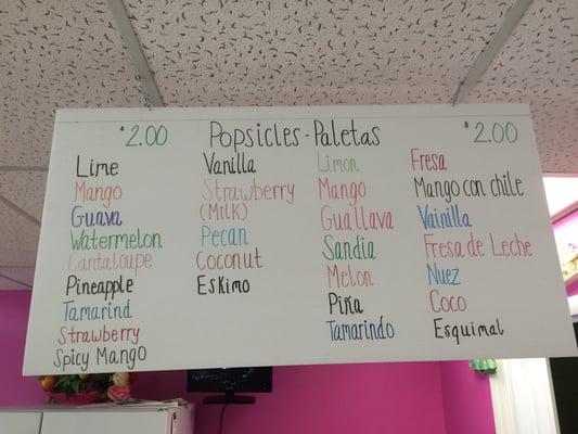 Paletas (Popsicles) menu