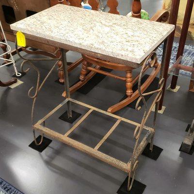 $60! Vintage Wrought Iron Base Marble Top Two-Tier Accent Table!