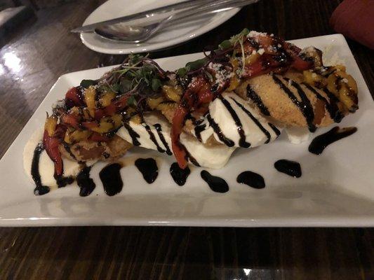 Fried green tomatoes with fresh mozzarella and balsamic reduction...SO YUMMY