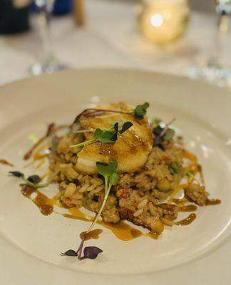 Chilean Sea Bass over lobster fried rice