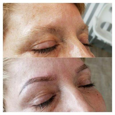 Combination brow. A combination of microblading and powder effects with pmu machine.