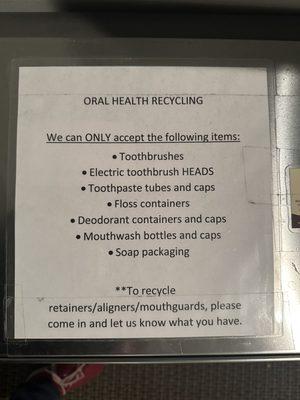 Additional recyclable items! Just drop them off when you're going to an appointment (I believe you can access this room after-hours as well)